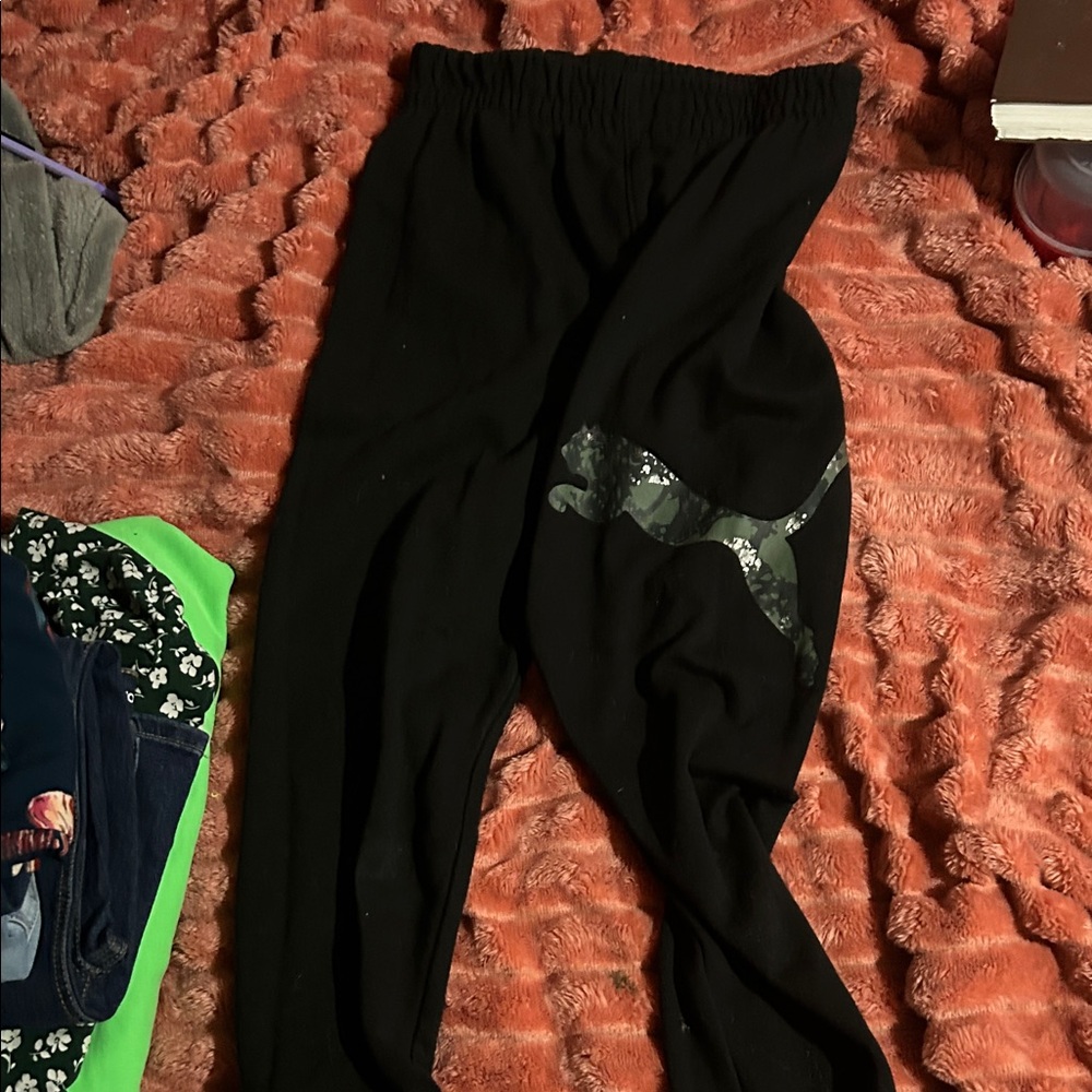 Puma Kids Black Camo Logo Joggers